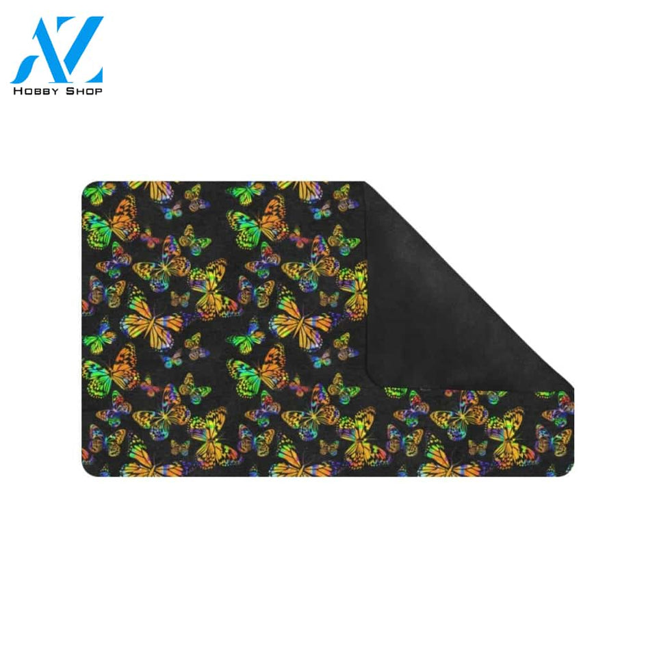 Butterfly Neon Color Print Pattern Rubber Doormat
