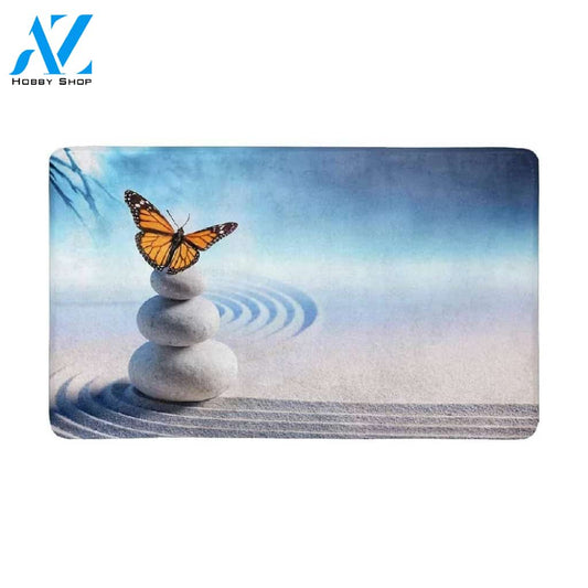 Butterfly On Massage Stones In Zen Garden Doormat Indoor And Outdoor Mat Entrance Rug Sweet Home Decor Housewarming Gift Gift For Friend Family Butterflies Lovers