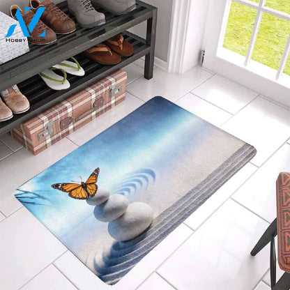 Butterfly On Massage Stones In Zen Garden Doormat Indoor And Outdoor Mat Entrance Rug Sweet Home Decor Housewarming Gift Gift For Friend Family Butterflies Lovers