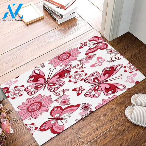 Butterfly Red Color Floor Rug Doormat Welcome Mat House Warming Gift Home Decor Gift for Butterfly Lovers Funny Doormat Gift Idea