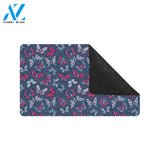 Butterfly Red Deep Blue Print Pattern Rubber Doormat
