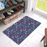 Butterfly Red Deep Blue Print Pattern Rubber Doormat