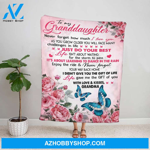Personalized Butterfly Rose To My Granddaughter Fleece Blanket From Grandma Never Forget How Much I Love You Great Customized Blanket Gifts For Birthday Christmas Thanksgiving