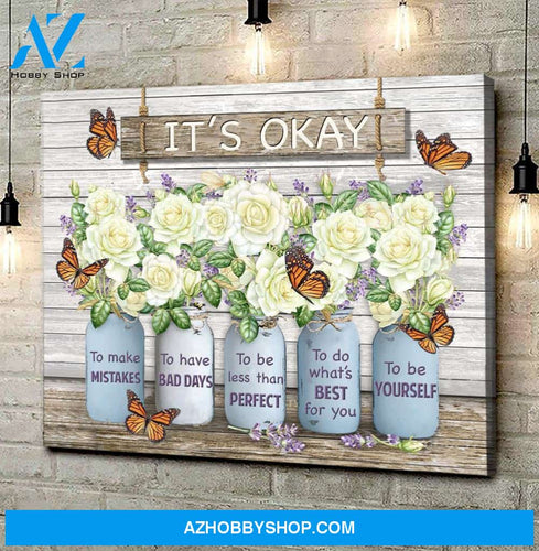 Butterfly Rose, Wall Art It's Okay to Make Mistakes Poster Canvas Wall Decor Visual Art