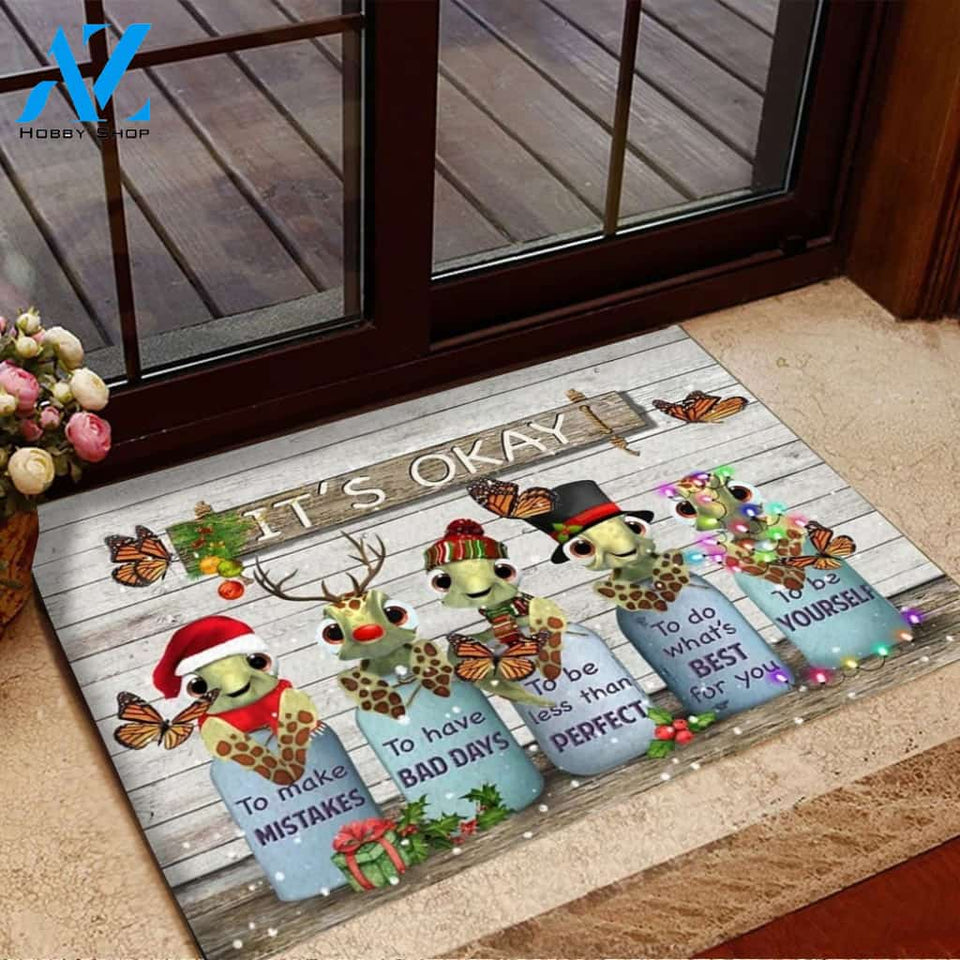 Butterfly Sea Turtles It's Okay Quotes Christmas Doormat Funny Welcome Mat Housewarming Home Decor Funny Doormat Gift For Friend, Family