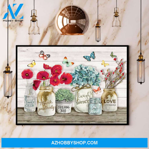 Butterfly Smile Often Think Positively Dream Big Canvas And Poster, Wall Decor Visual Art