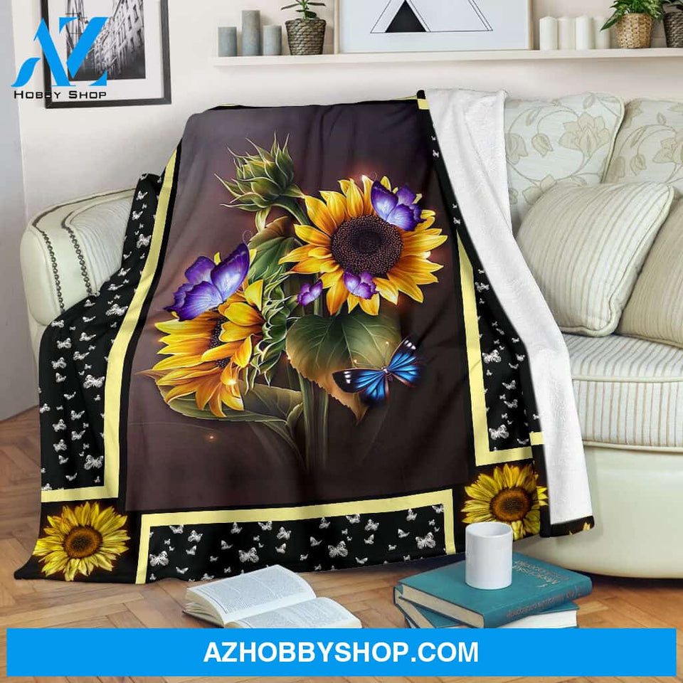 Butterfly Sunflower Dark Blanket Gift For Butterfly Lovers Birthday Gift Home Decor Bedding Couch Sofa Soft and Comfy Cozy