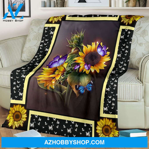 Butterfly Sunflower Dark Blanket Gift For Butterfly Lovers Birthday Gift Home Decor Bedding Couch Sofa Soft and Comfy Cozy