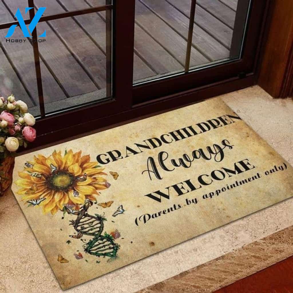 Butterfly Sunflower Dna Grandchildren Always Welcome Indoor and Outdoor Doormat Warm House Gift Welcome Mat Birthday Gift for Butterfly Lover