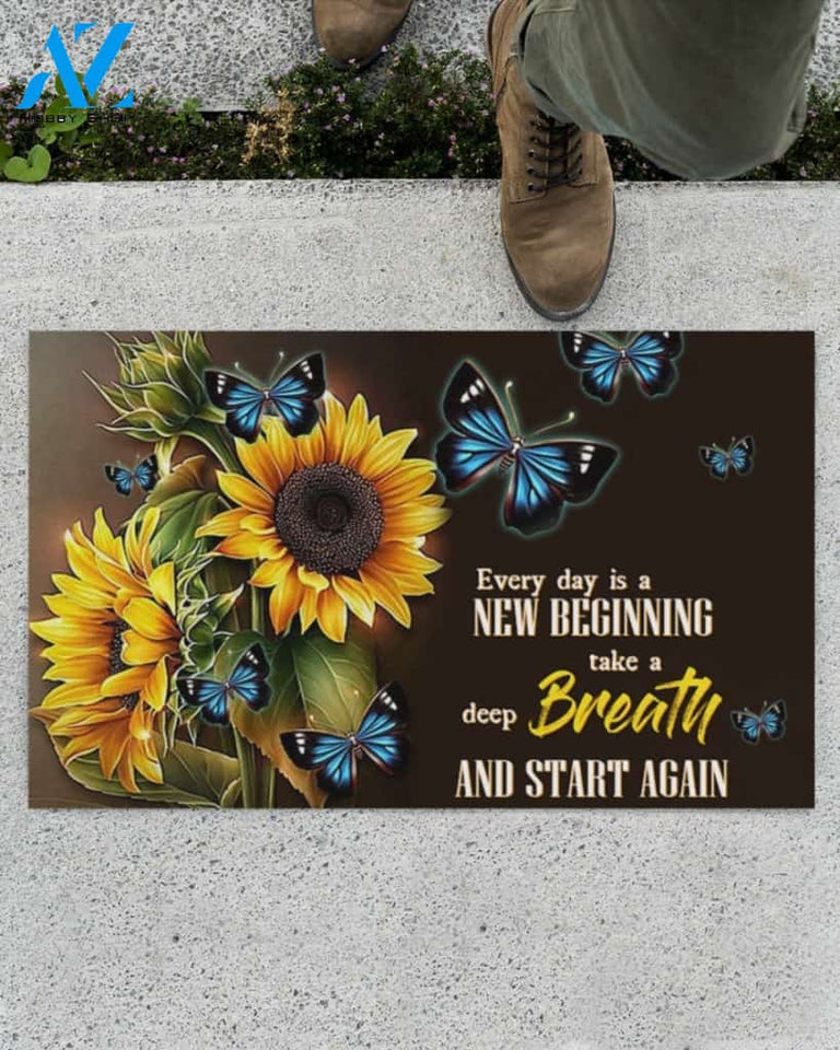 Butterfly Sunflower Every Day Is A New Beginning Indoor And Outdoor Doormat Gift For Butterfly Lovers Birthday Gift Decor Warm House Gift Welcome Mat