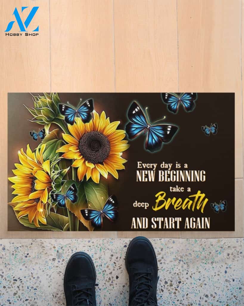 Butterfly Sunflower Every Day Is A New Beginning Indoor And Outdoor Doormat Gift For Butterfly Lovers Birthday Gift Decor Warm House Gift Welcome Mat