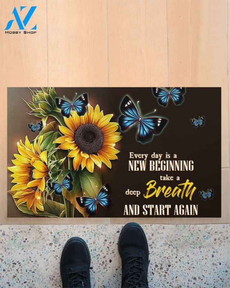 Butterfly Sunflower Every Day Is A New Beginning Indoor And Outdoor Doormat Gift For Butterfly Lovers Birthday Gift Decor Warm House Gift Welcome Mat