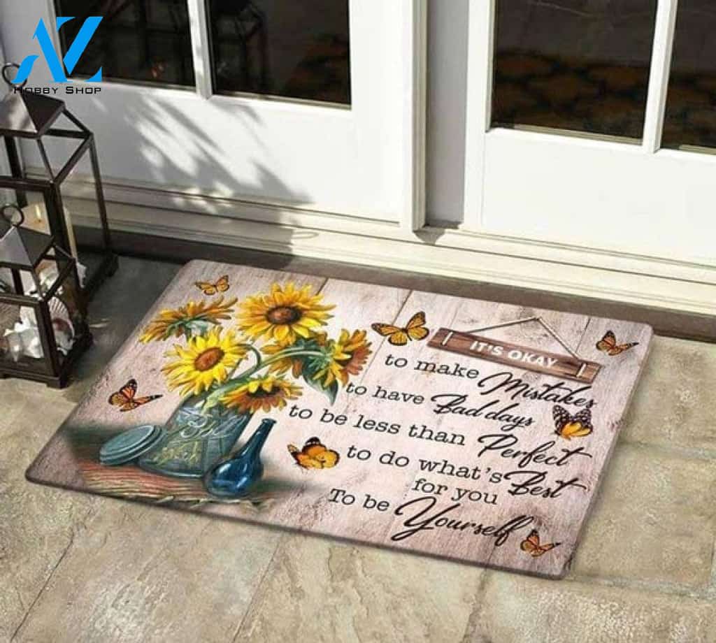 Butterfly Sunflower It's Ok Doormat Gift For Butterfly Lovers Floor Rug Housewarming Gift Home Living Home Decor Funny Doormat Gift Idea