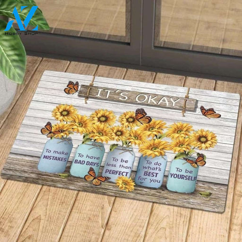 Butterfly Sunflower Its Okay To Be Yourself Special Lover Indoor and Outdoor Doormat Warm House Gift Welcome Mat Birthday Gift for Butterfly Lover