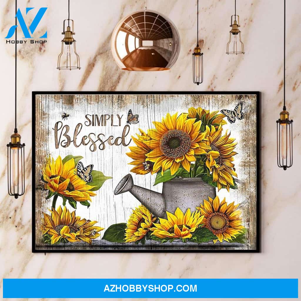 Butterfly Sunflower Simply Blessed Canvas And Poster, Wall Decor Visual Art