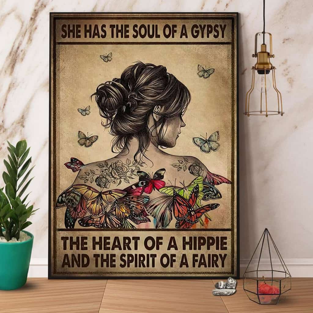 Butterfly Tattoo Girl She Has The Soul Of Gypsy Paper Poster No Frame Matte Canvas Wall Decor