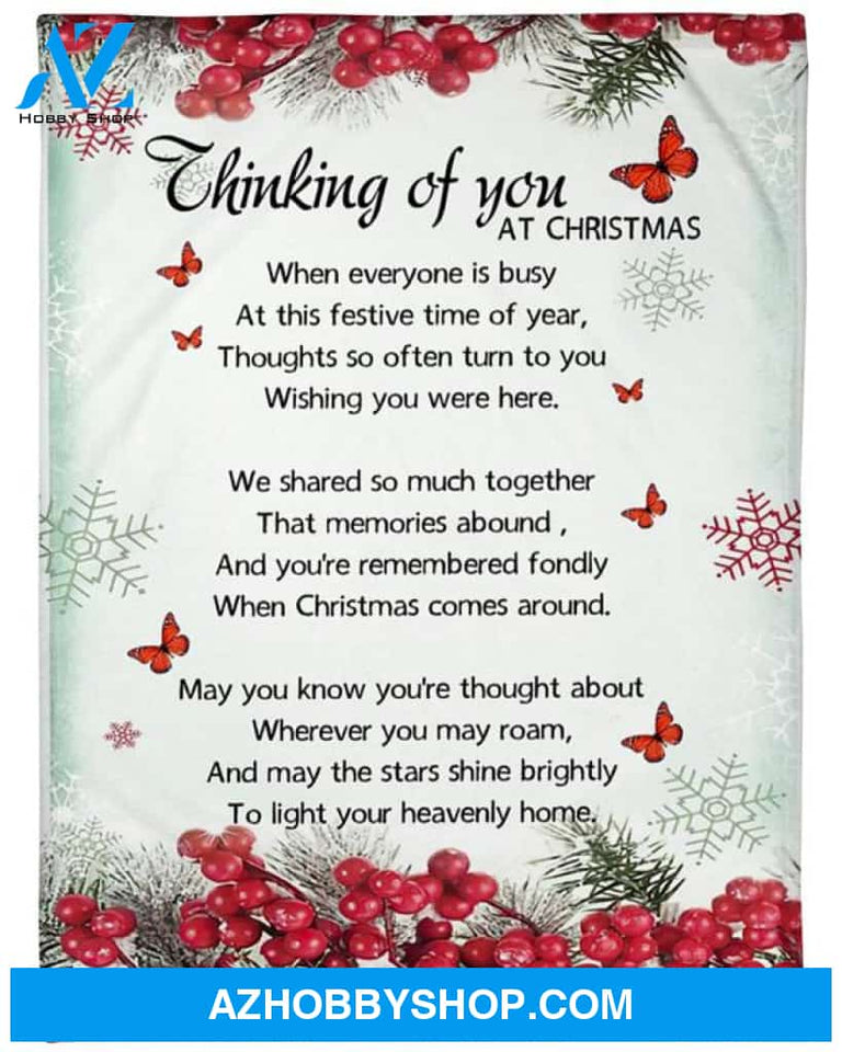 Butterfly Thinking Of You At Christmas Fleece Blanket Animals Gift For Family,Birthday,Siblings,Christmas,Butterflies Lover Gift Home Decor Bedding Couch Sofa Soft and Comfy Cozy