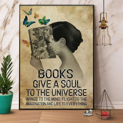 Butterfly Woman Books Give A Soul To The Universe Paper Poster No Frame Matte Canvas Wall Decor