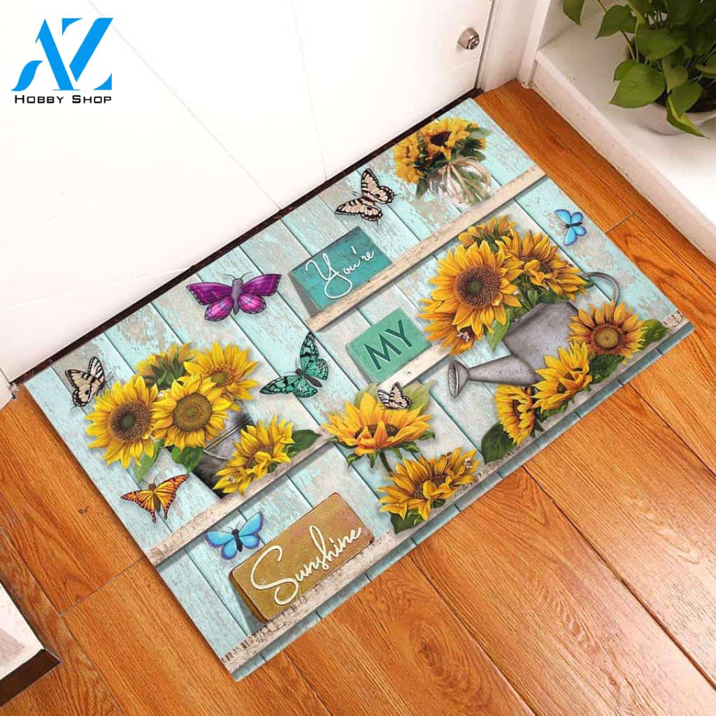 Personalized Name Family House Butterfly You'Re My Sunshine Indoor And Outdoor Doormat Warm House Gift Welcome Mat Gift For Sunflowerlovers Birthday Gift