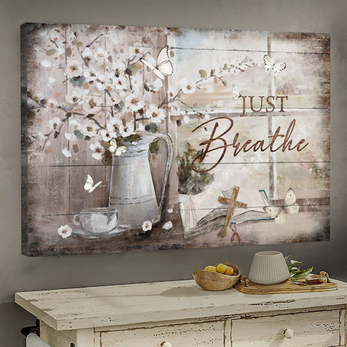 Just breathe vintage bible cross - Matte Canvas