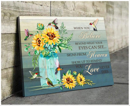 When You Believe Sunflower Hummingbird Wall Art Canvas