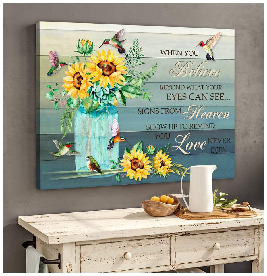 When You Believe Sunflower Hummingbird Wall Art Canvas