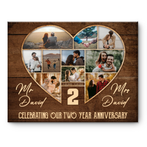 2nd Wedding Anniversary Present, Gift For 2nd Anniversary, Heart Shape Photo Collage