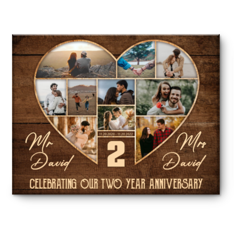 2nd Wedding Anniversary Present, Gift For 2nd Anniversary, Heart Shape Photo Collage