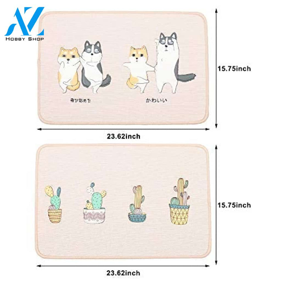 Cactus, Cat and Dog Printing Doormat, 2-Pack 15 x 23 Inches