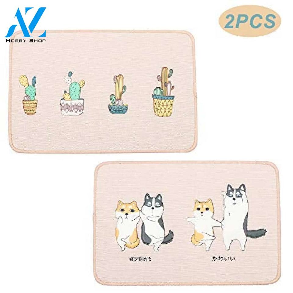 Cactus, Cat and Dog Printing Doormat, 2-Pack 15 x 23 Inches