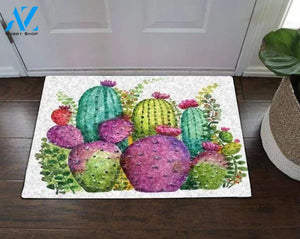 Personalized Name Family House Cactus Garden Paint Flower Doormat Indoor And Outdoor Mat Entrance Rug Sweet Home Decor Closing Gift Gift For Friend Family Flower Lovers Gift Idea