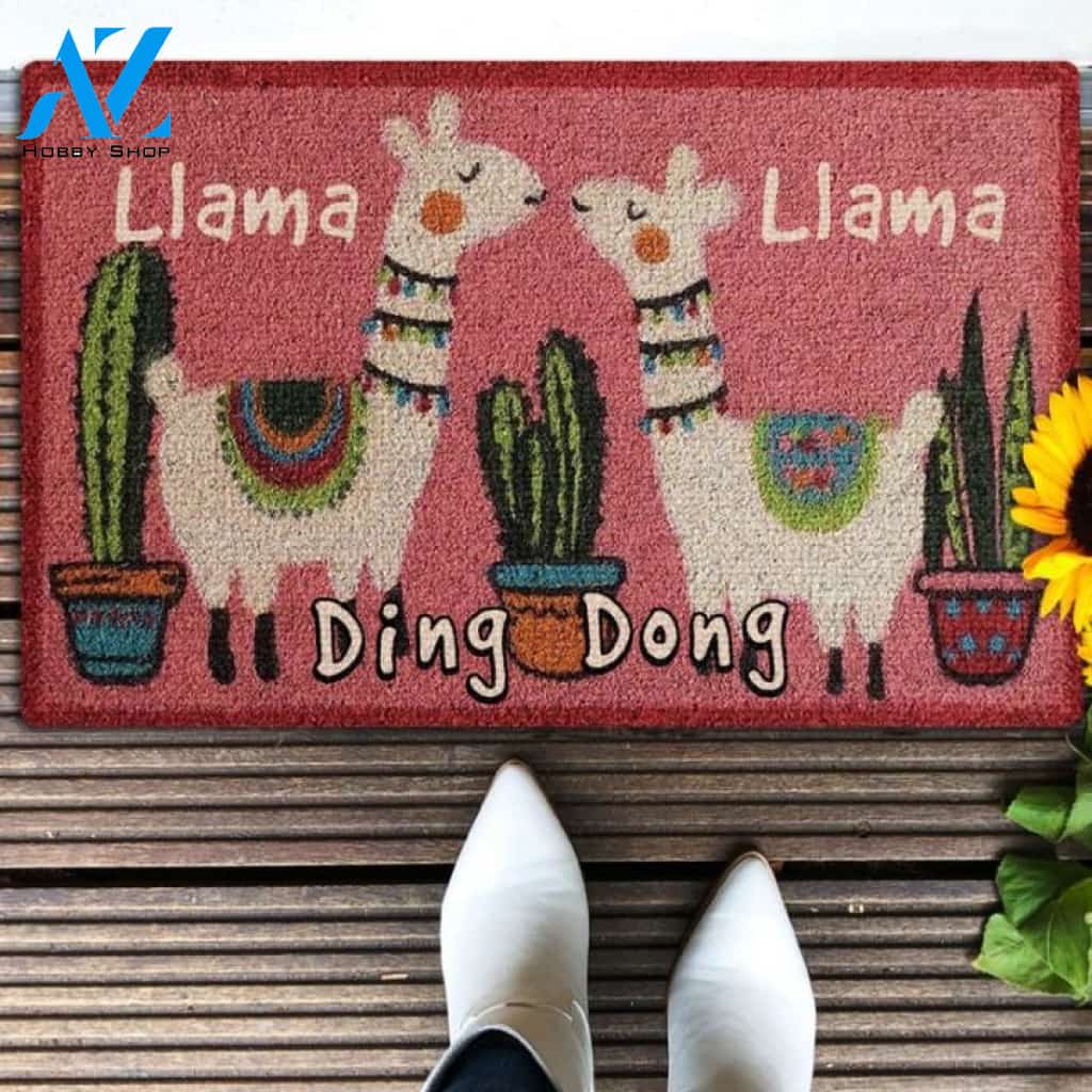 Cactus Llama Llama Ding Dong Coir Pattern Print Doormat | Welcome Mat | House Warming Gift