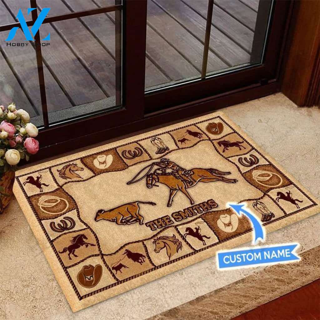 Calf Roping Basic Brown Custom Doormat | Welcome Mat | House Warming Gift