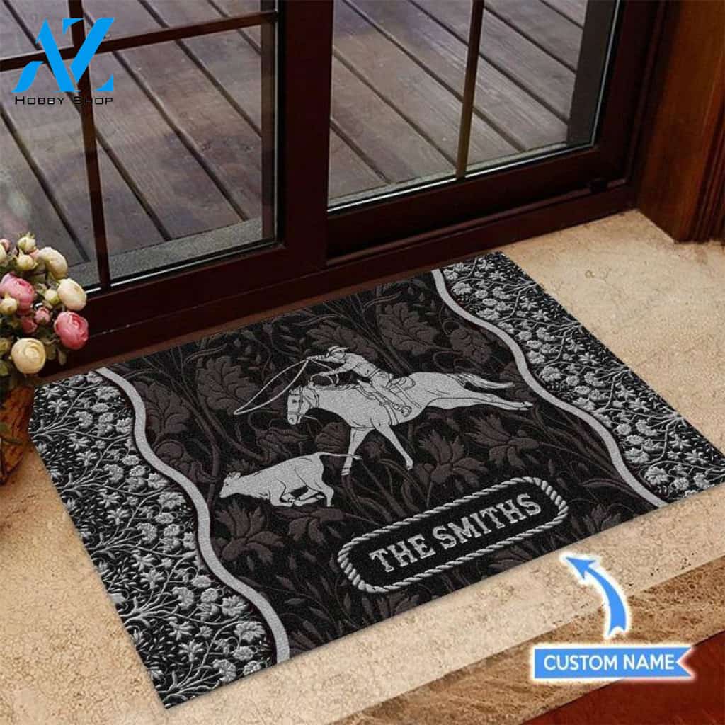 Calf Roping Black Custom Doormat | Welcome Mat | House Warming Gift