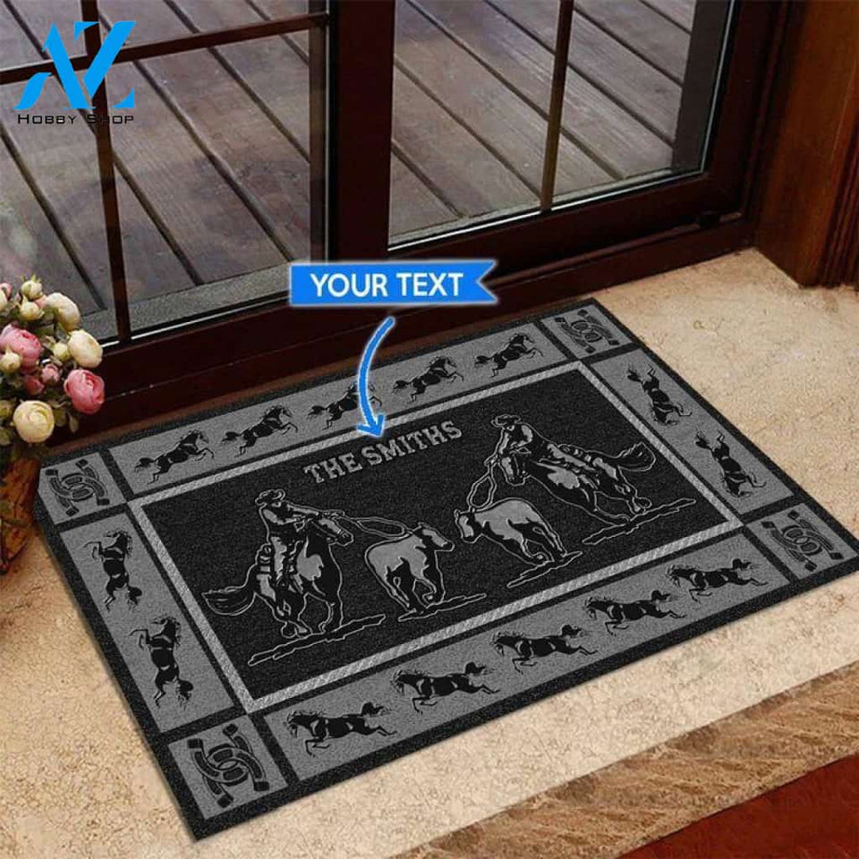 Calf Roping Black Version Custom Doormat | Welcome Mat | House Warming Gift