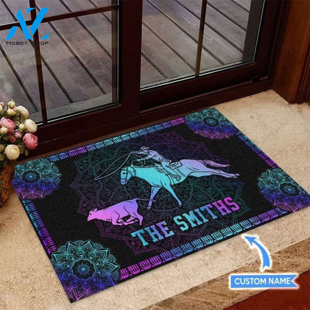 Calf Roping Colorful Mandala Custom Doormat | Welcome Mat | House Warming Gift