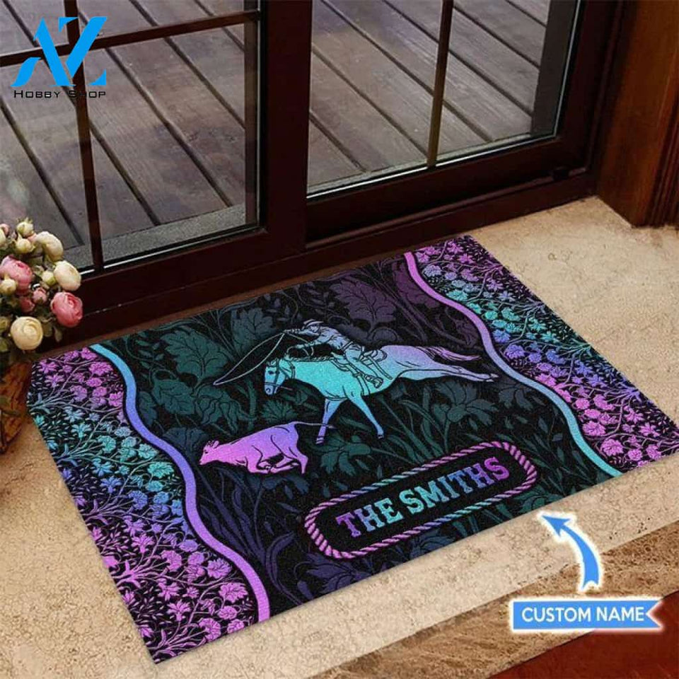 Calf roping Colorful Mandala Custom Doormat | Welcome Mat | House Warming Gift