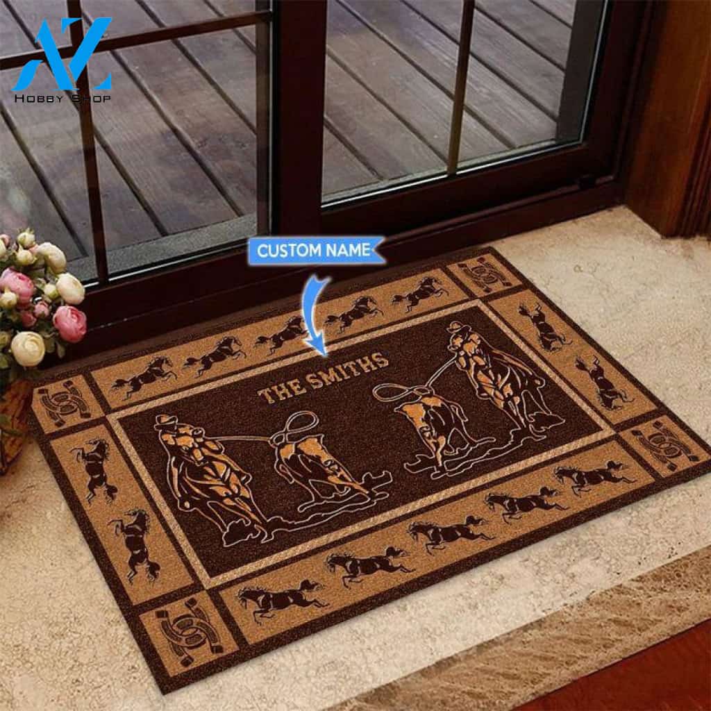 Calf roping Horseshoe Pattern Custom Doormat