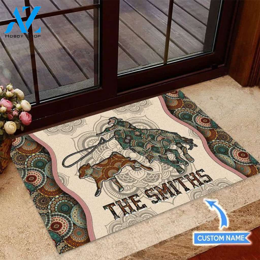 Calf Roping Mandala Custom Doormat | Welcome Mat | House Warming Gift