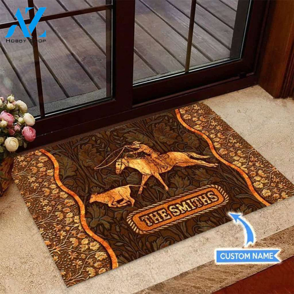 Calf Roping Unique Brown Custom Doormat | Welcome Mat | House Warming Gift