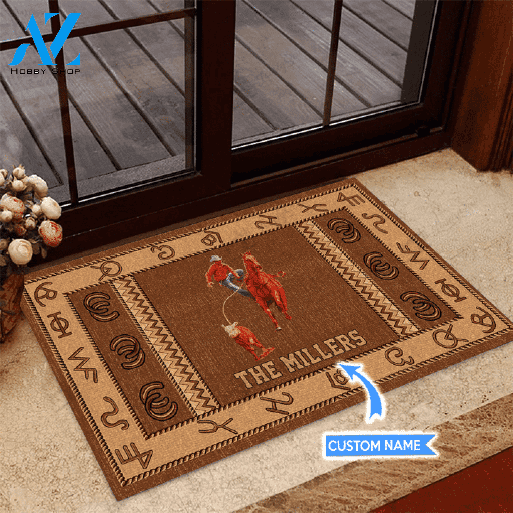 Calf Roping Western Pattern Custom Doormat | Welcome Mat | House Warming Gift