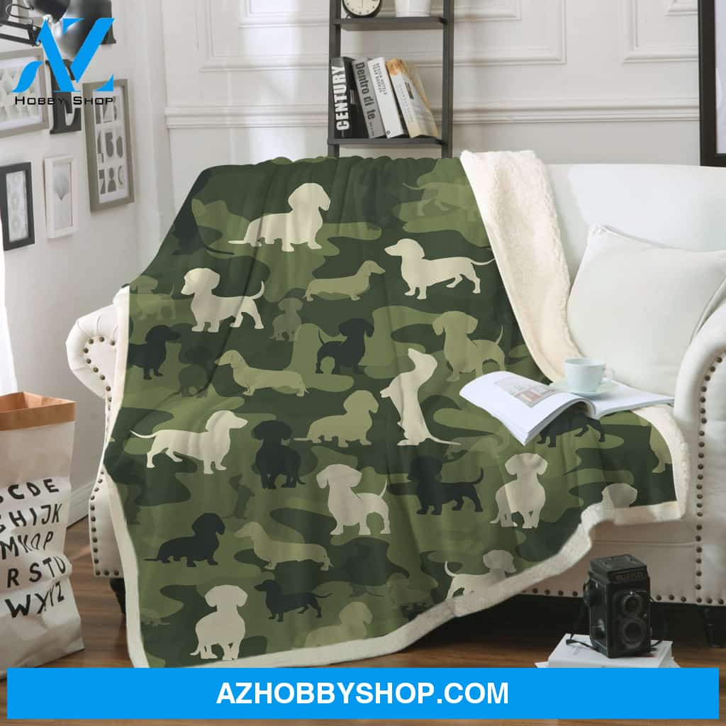 Camouflage Dachshund Blanket Gift For Dog Lovers Birthday Gift Home Decor Bedding Couch Sofa Soft and Comfy Cozy