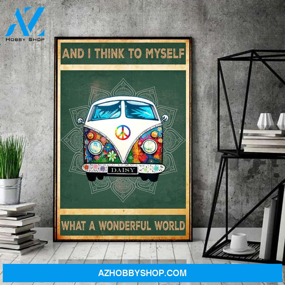 Camper Bus What A Wonderful World Table Top Gift For Traveling Canvas And Poster, Wall Decor Visual Art