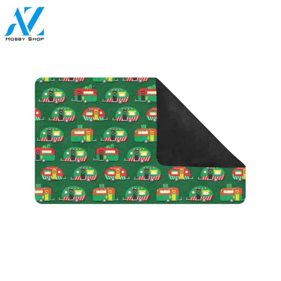 Camper Camping Christmas Themed Print Rubber Doormat