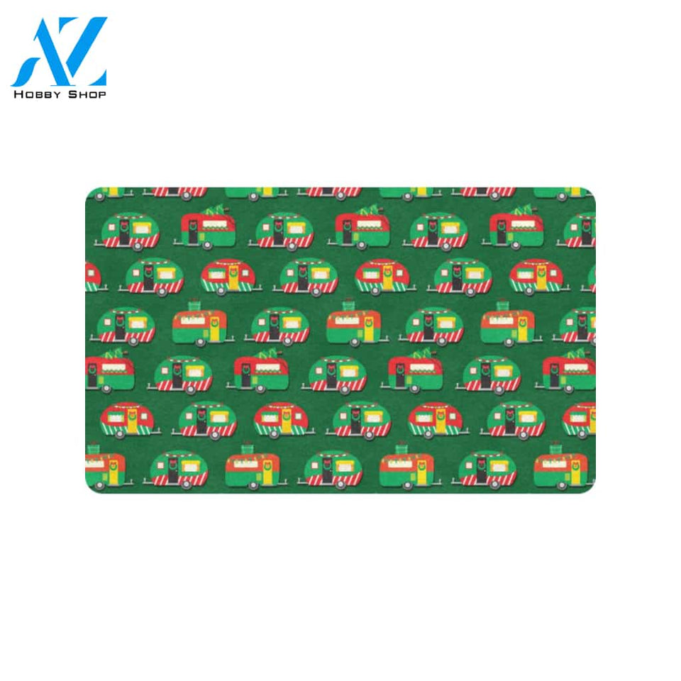 Camper Camping Christmas Themed Print Rubber Doormat