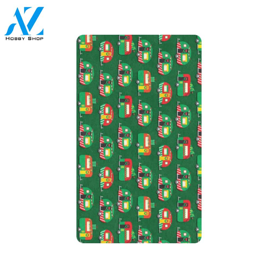 Camper Camping Christmas Themed Print Rubber Doormat