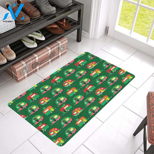 Camper Camping Christmas Themed Print Rubber Doormat