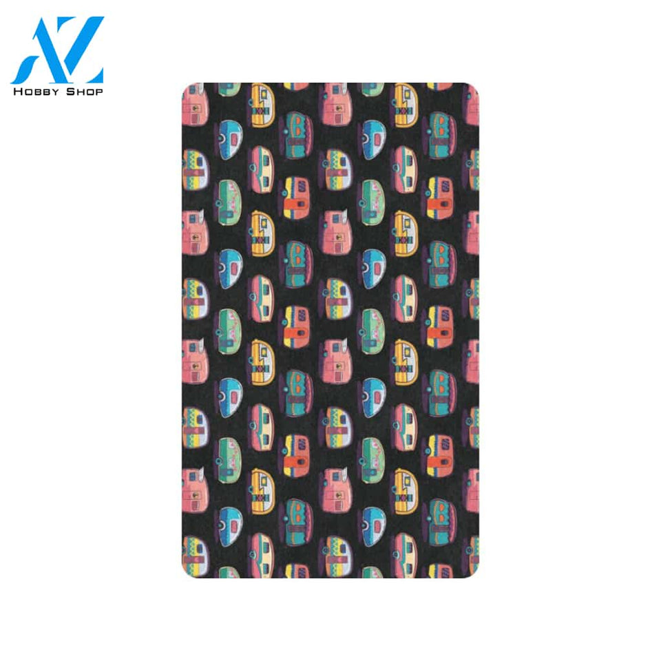 Camper Camping Pattern Rubber Doormat