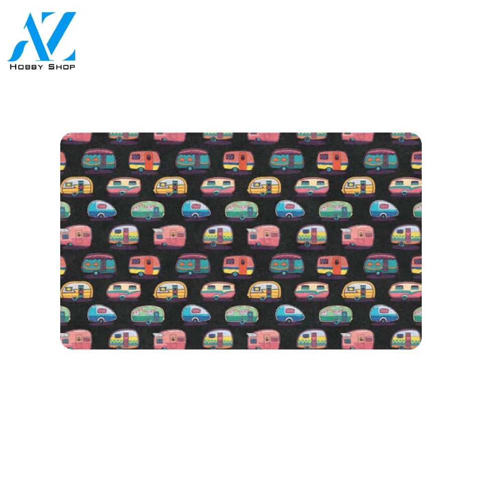 Camper Camping Pattern Rubber Doormat