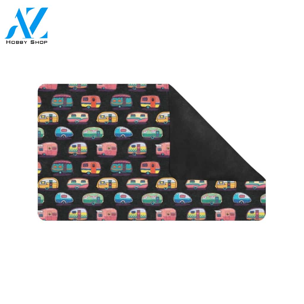Camper Camping Pattern Rubber Doormat